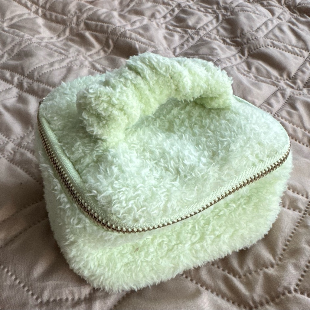 Pale Pastel Green Fuzzy Mini Jewelry Travel Bag